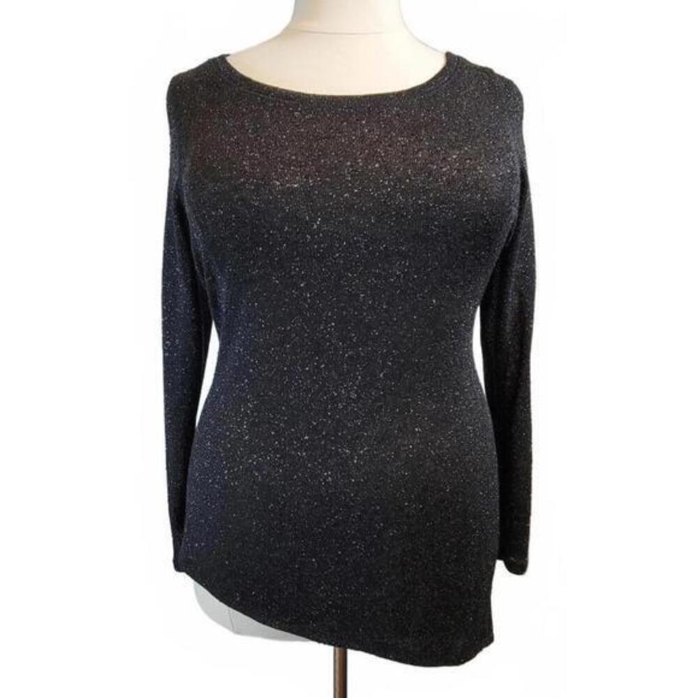 Lane Bryant Black Metallic Shimmer Asymmetrical Hem Sweater Top Plus Size 14/16